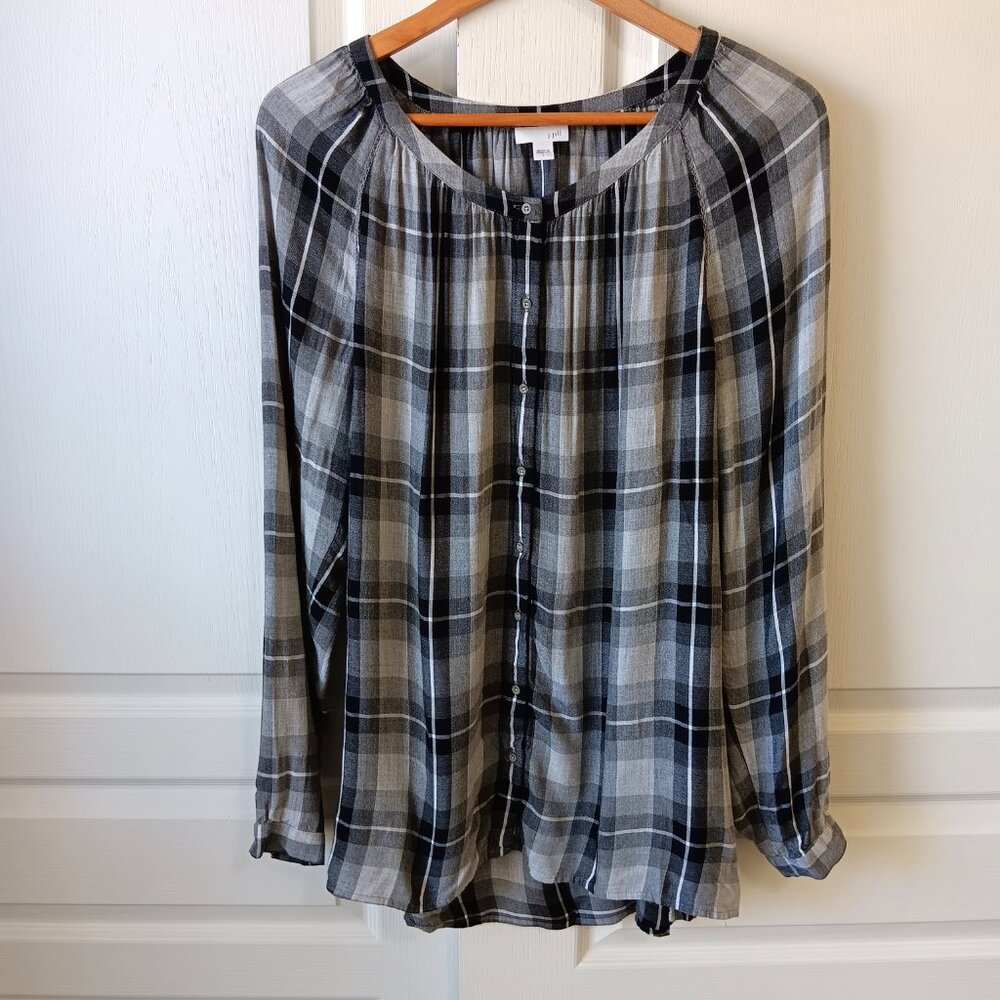 J. Jill Women's Black Plaid Rayon Button Front Long Sleeve Top Size L - Picture 12 of 12